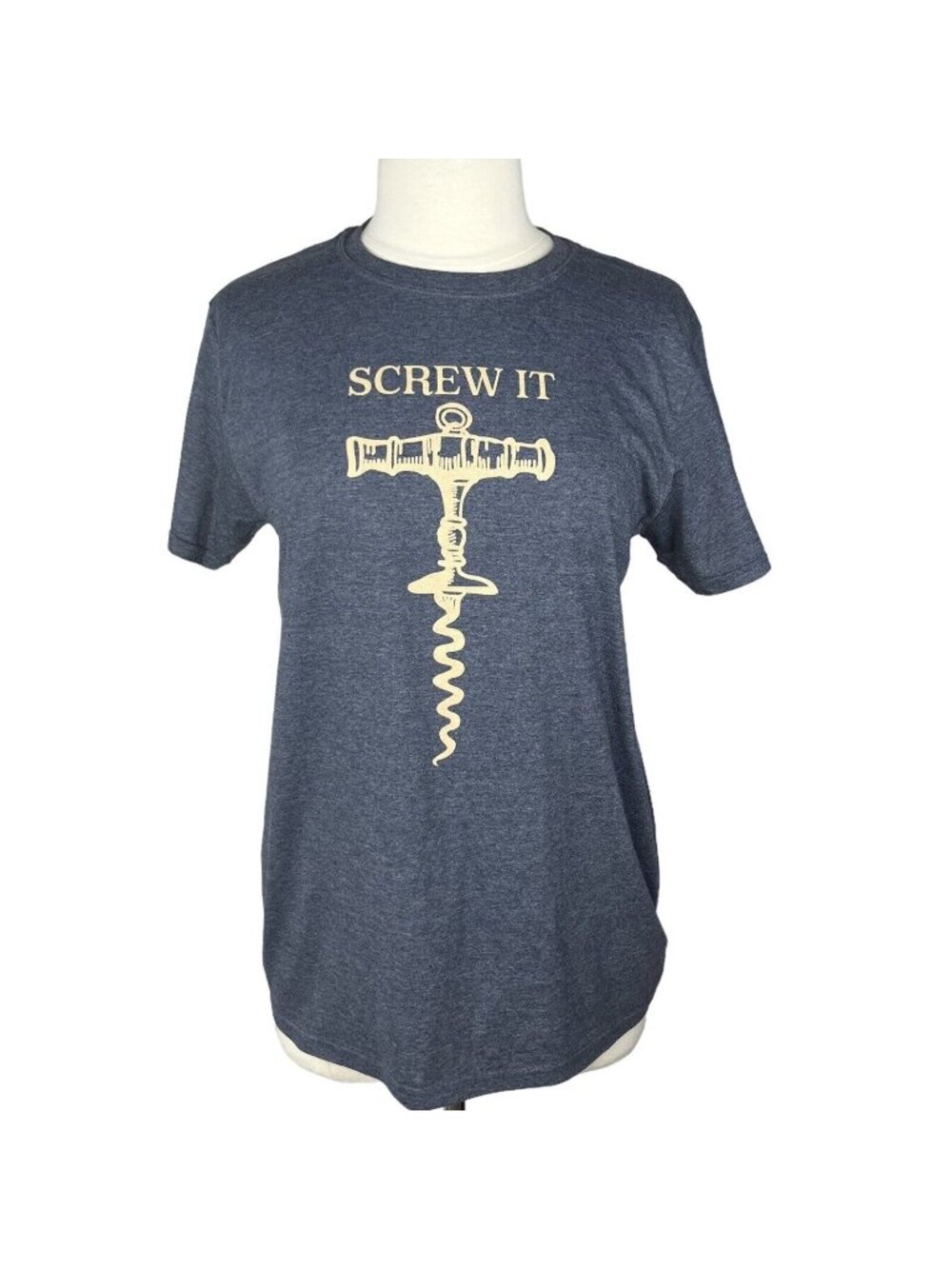 Graphic Tshirt Screw It Wine Shirt Womens Medium Blue Crew‎ Neck